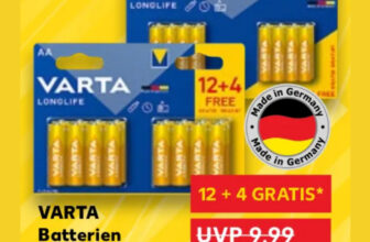 Kaufland- VARTA Batterien AA oder AAA, je 16-St.-Packg., nur 3,99 € [bis 24.01]