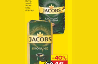 Netto -Jacobs krönung Kaffee, gemahlen oder Ganze Bohne,Versch.Sorten, 500g, ab 3,99 € [bis 03.02]