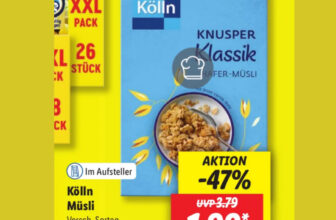 Lidl Kölln Müsli, Versch.Sorten, Je 600/500/400g,, nur 1,99 € [bis 03.02]