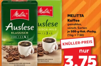 Kaufland- Melitta Kaffee, gemahlen,versch. Sorten, je 500g-Vak.-Packg., nur 3,75 € [bis 24.01]