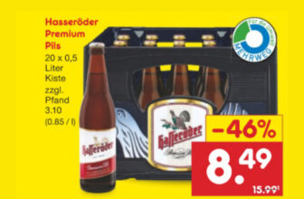Netto -Hasseröder Premium Pils, 20 X 0,5L-Kiste, nur 8,49 € [bis 03.02]