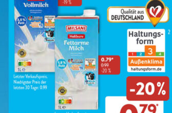 Aldi Süd – Milsani H-Milch 1,5% und 3,5% Fett nur 0,79/0,85 €/L am 26.04.2025