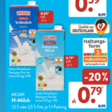 Aldi Süd – Milsani H-Milch 1,5% und 3,5% Fett nur 0,79/0,85 €/L am 26.04.2025